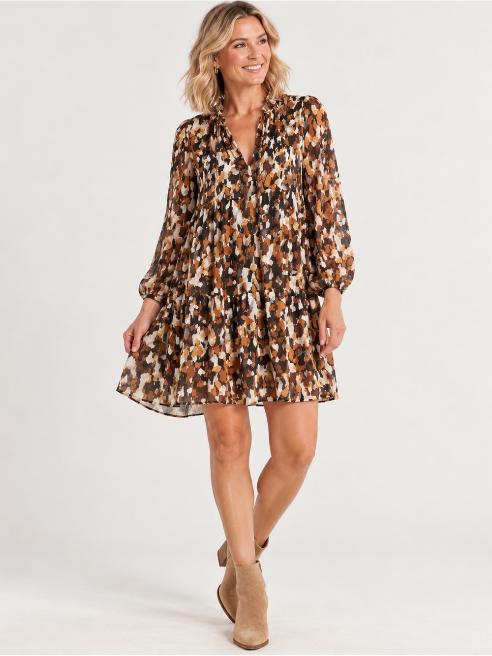 Julia Jordan dropped waist long sleeve chiffon dress NWOT SM